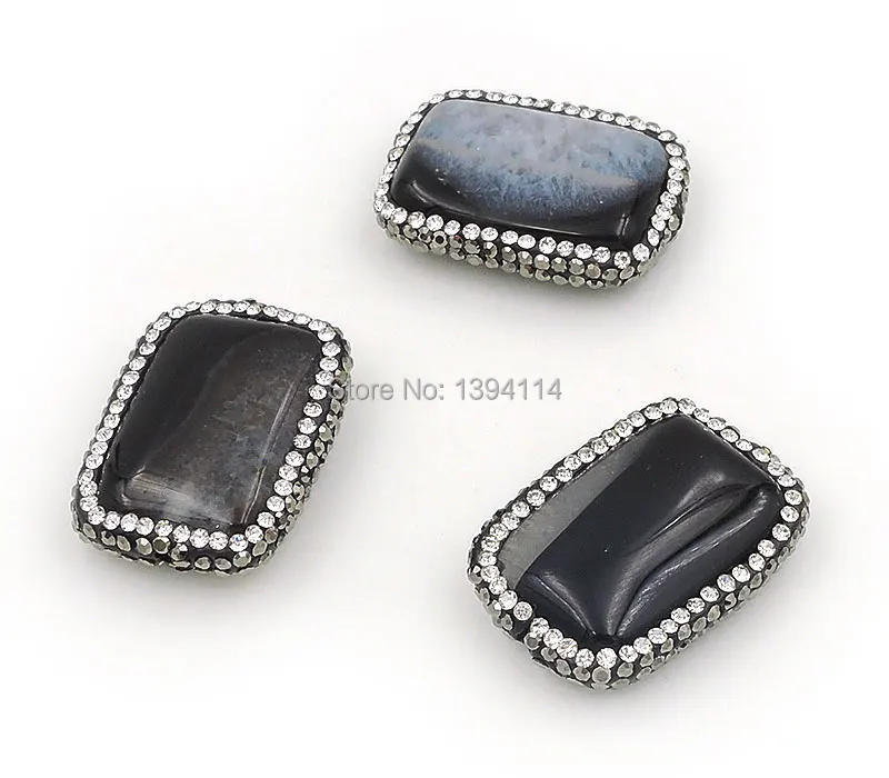 Black Stripe Agate Pave CZ Rectangle Oblaten Bead Fit For Making Bracelets Or Necklaces Jewelry Approx 27*22*5mm