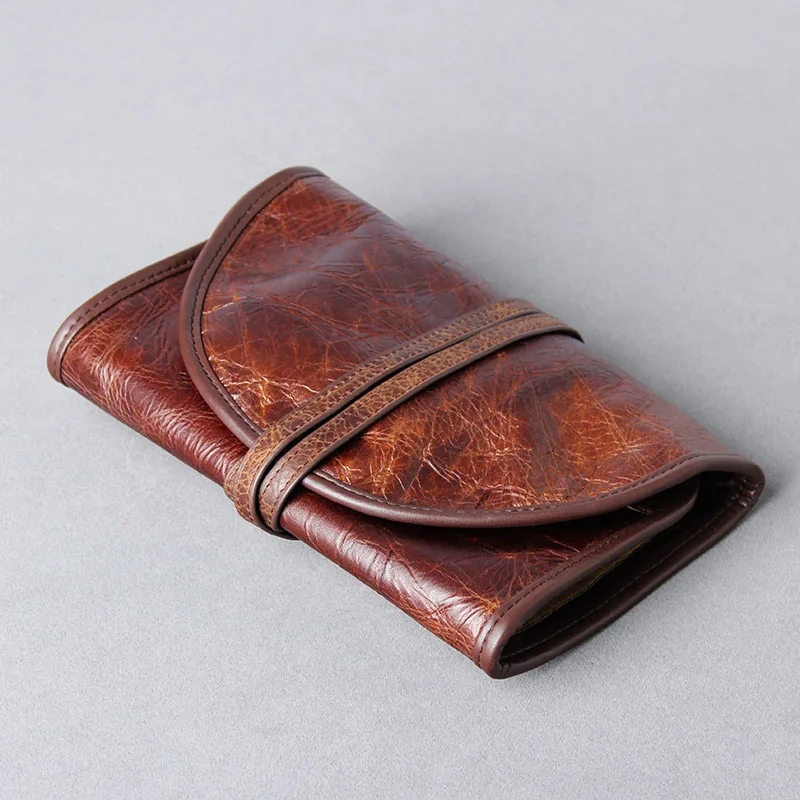 OLDFOX Kraft first layer Leather Smoking Tobacco Pipe Pouch Bag Organize Case Pipe Tool lighter Holder Pocket for 2 pipe fc0001