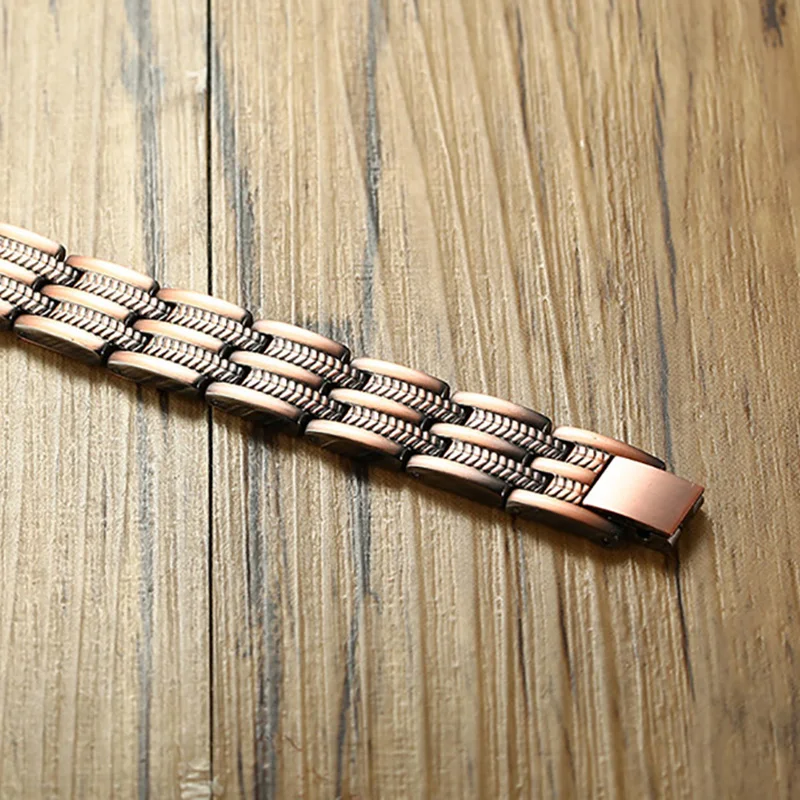 Vinterly Magnetic Bracelets Solid Copper Wheat Vintage Health Energy Wrist Band High Magnet Link Chain Jewelry for Men Resizable