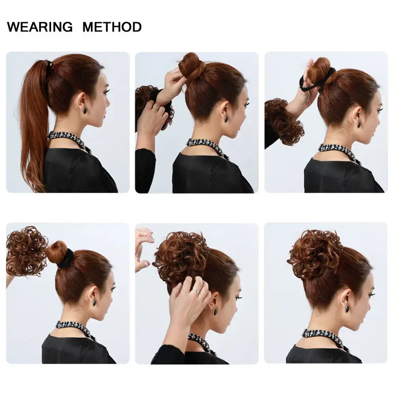 HAIRRO Girls Straight Donut Chignon Hairpieces Synthetic Ombre Elastic Updo Chignon Fluffy Messy Scrunchies Hair Bun For Women