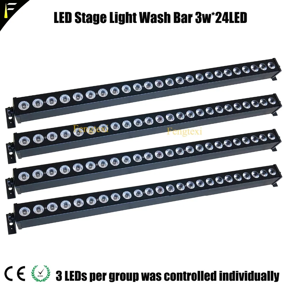 

4unit LED Flood Light Bar Stage Light Wash Bar Each 3w 24LEDs Lamp Eye 24/3 Via 3 LED Individual Controllable Segments RGB Blend