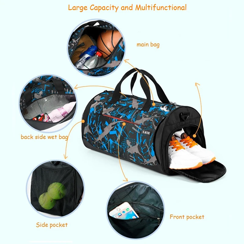 L&M Professional Large Capacity Athletic Bags Men Women Shoulder Bag Gym Bag Travel Duffel Outdoor Sport Bag with Shoes Storage