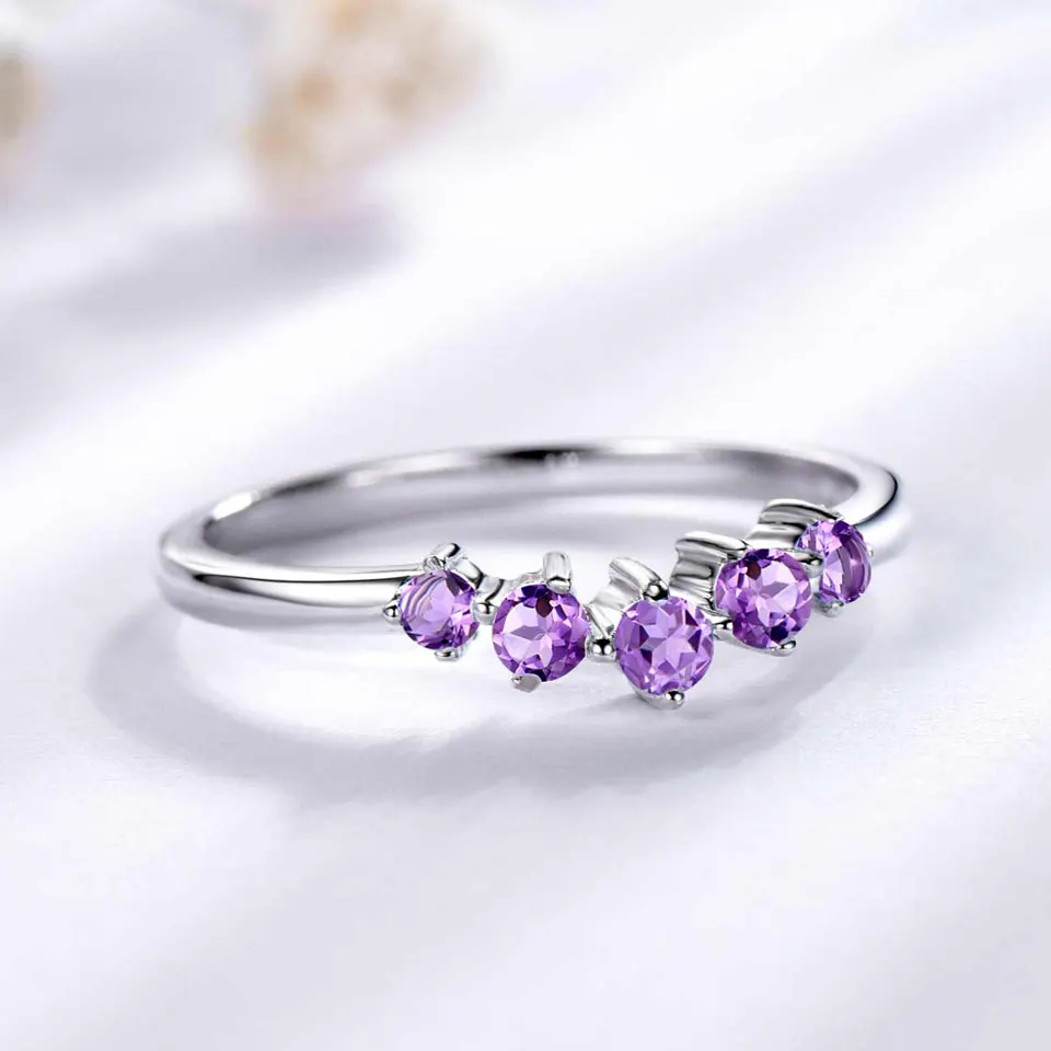 UMCHO Natural African  Amethyst Rings for Women Solid 925 Sterling Silver Stacking Ring Engagement Wedding Gemstone Jewelry