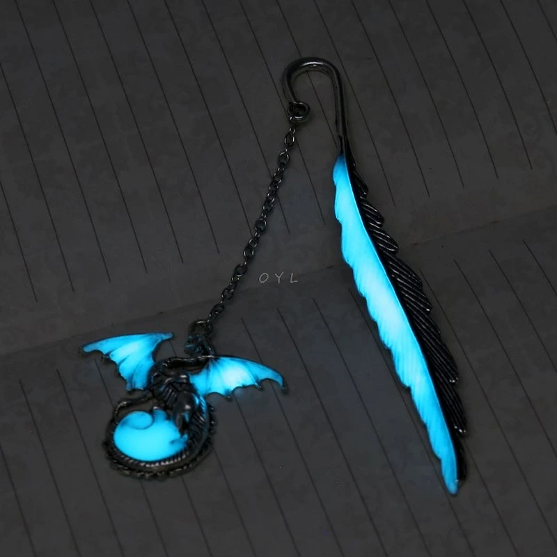 2019 Newest Glow In The Dark Luminous Book Marker Creative Feather Dragon Bookmark Label School Office Stationery