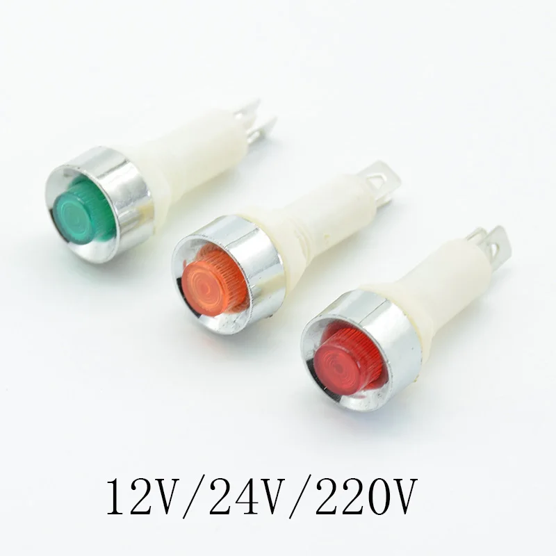 

5Pcs Signal Lamp Panel Mounting Neon Indicator Red Green Yellow Lights 220V 12V/24VDC 10mm NHC Pilot Guiding