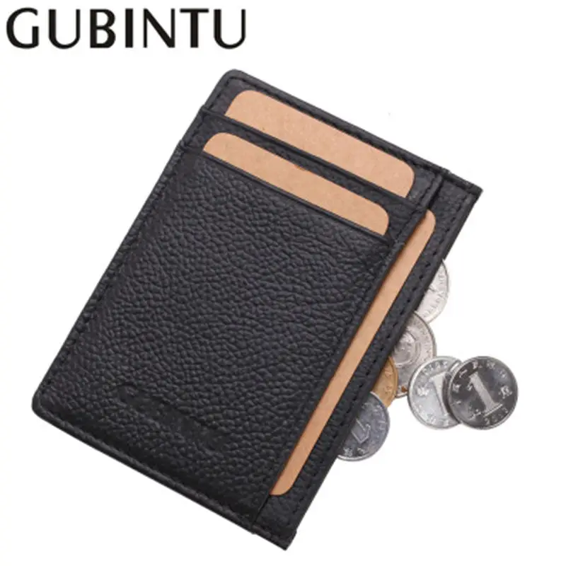 Gubintu ผู้ชายหนัง dompet koin ที่ใส่บัตรบัตรหลายใบสีทึบฉบับภาษาเกาหลีชุดการ์ดรถบัสธรรมดาที่ใส่บัตร