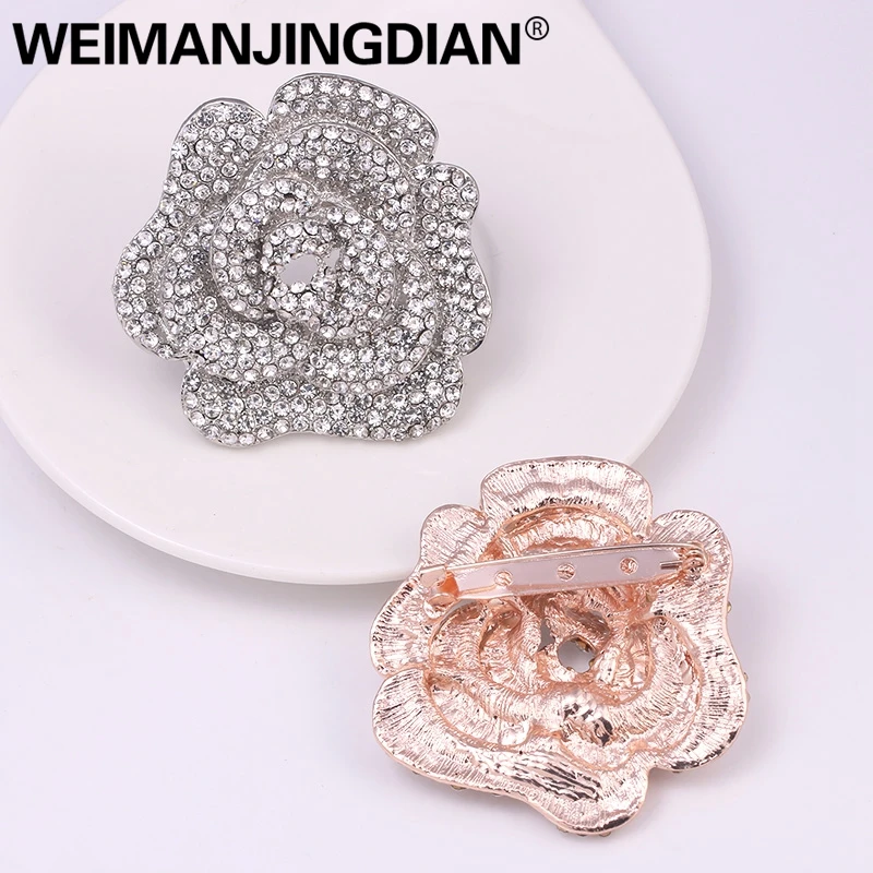 WEIMANJINGDIAN Brand Rose Gold Color Plated Pave Setting Crystal Rhinestones Rose Flower Wedding Decor Brooches