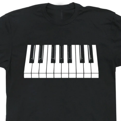 2019 New Trendy Hot Men High Quality Custom Piano Keyboard T Shirt White Black Keys Beethoven Stripes Vintage Mozart Tee Shirts