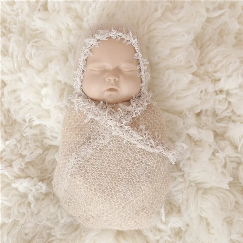 Lace Crochet Mohair Wrap Newborn Girl Knitted wrap swaddle blanket Photography Props