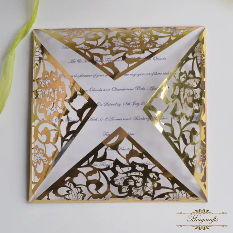 

MR046 Elegant paper gift birthday cards folded laser cut wedding invitation card