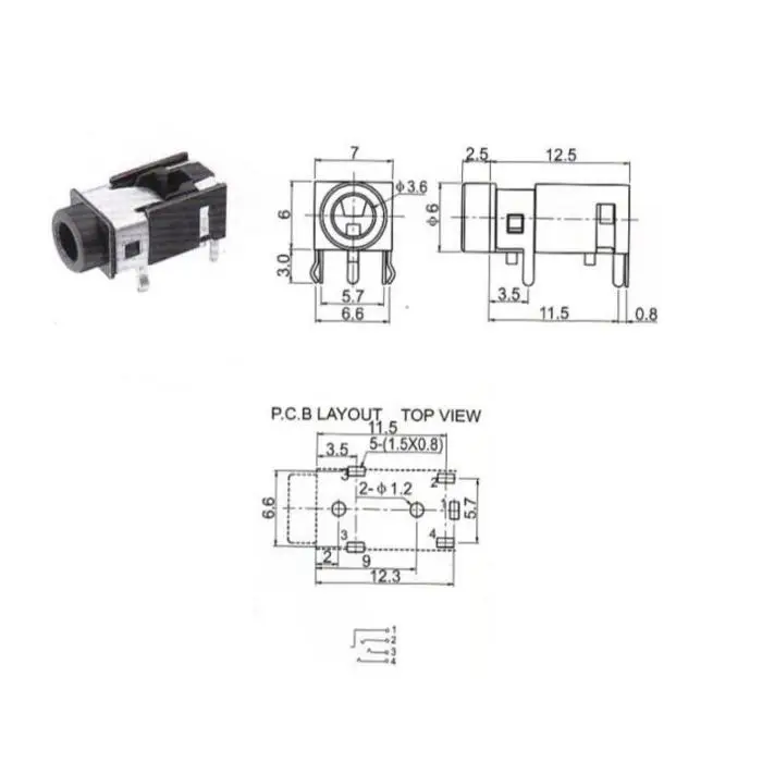 10Pcs Headphone Socket 3.5mm Audio Jack PJ-322 PJ322 5Pin