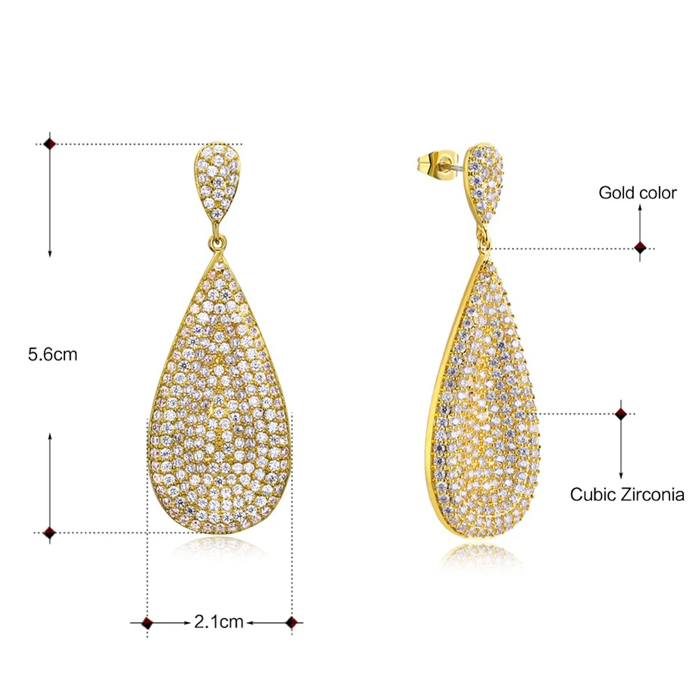 Large Luxury dangle earring with many shiny crystal stones great jewellery Pretty big long water drop earrings