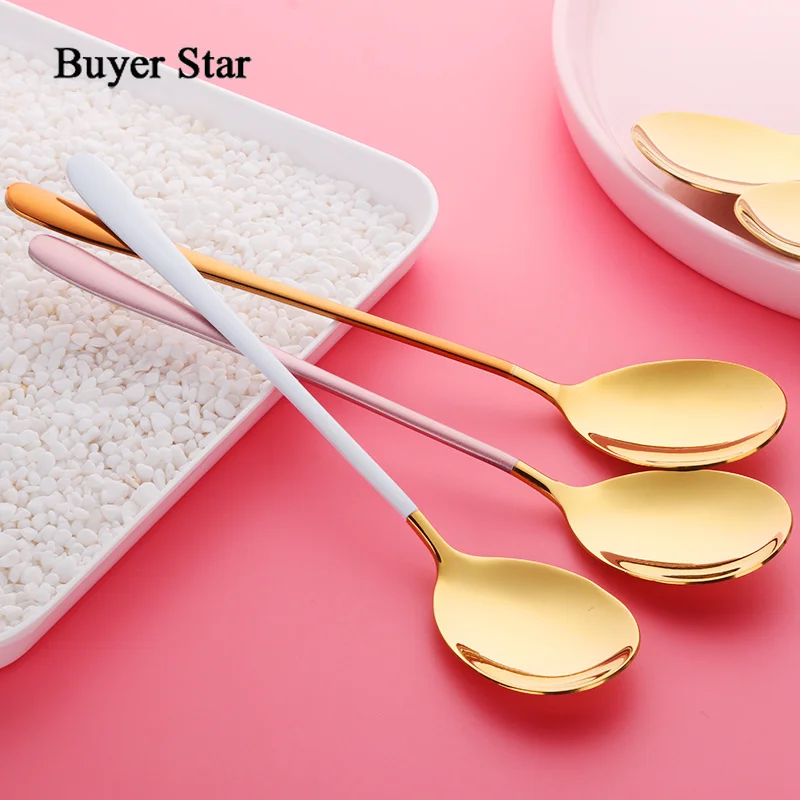 Buyer Star 5 Colors Stainless Steel Spoon 1 pcs Gold Spoon for Ice Cream Dinner Tableware Gold Plated Dessert Tea Coffee Spoons