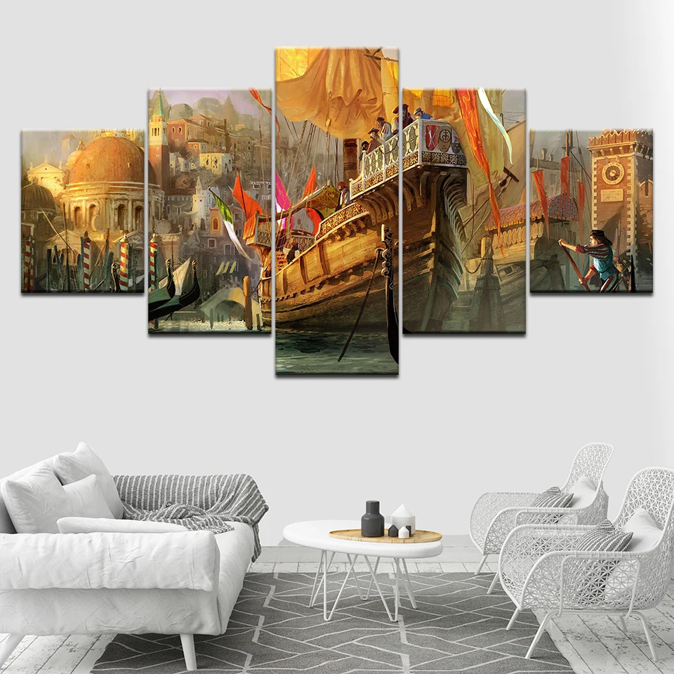

The Retro ship 5 Piece Wallpapers Art Canvas Print modern Poster Modular art painting for Living Room Home Decor