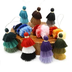 1pc 75mm Long Polyester Cotton 3 Layers Colorful Tassel Charms For Crafts Making Handmade Diy Phone Chain Keyring Bag Decoration