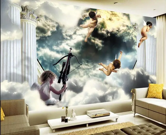 3d wallpaper European style sky angel Roman column background wall decoration painting living 3d wallpaper