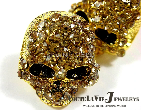 FishSheep Rock Punk Skull Crystal Stud Earrings For Women Gold Color Earrings With Stone Brincos Femme Fashion Skull Jewelry