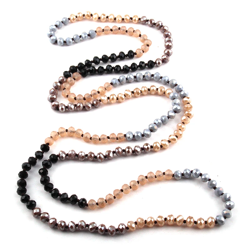 Fashion Bohemian Jewelry 5X8 Crystal Glass Long knotted Halsband Mumti Color Crystal Necklace