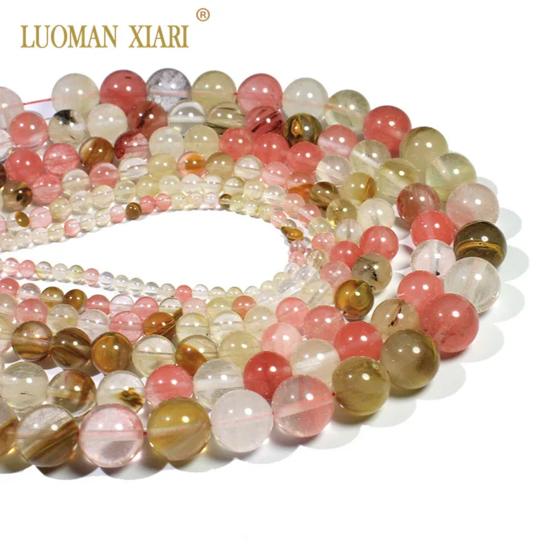 Round Watermelon Round Natural Mixed Crystal Beads  Stone Beads For Jewelry Making DIY  Bracelet Necklace 4/6/8/10mm Strand 15\'\'