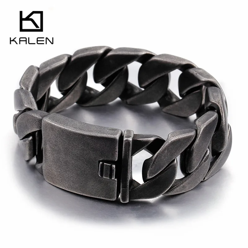 Kalen Matte Bike Chain Bracelets Men 25mm Width Chunky Heavy Stainless Steel Brushed Link Chain Bracelet Male Jewelry