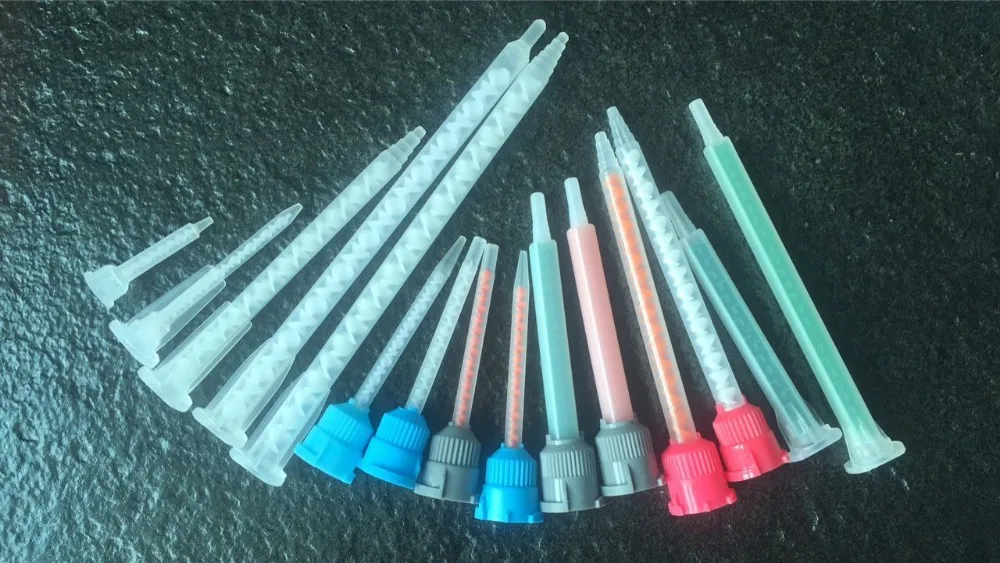 A variety of 1:1 & 2:1 & 10:1 AB glue mixing tubes for epoxy resin AB glue dispensing accessories for adhesive dispensing nozzle