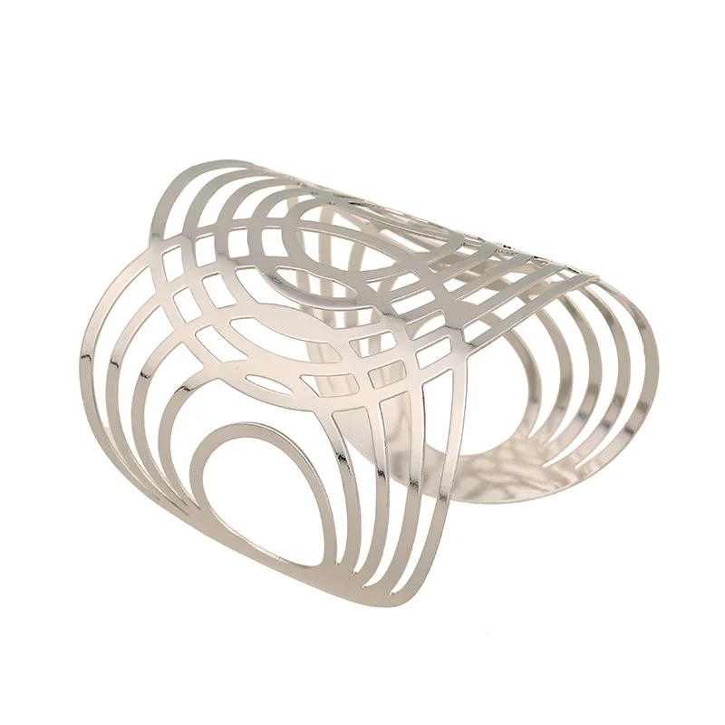 Hollow Wide Cuff Bracelets & Bangles For Women Men Gold Silver Color Alloy Open Big Male Female Bangle Bracelet Fashion Jewelry image 2