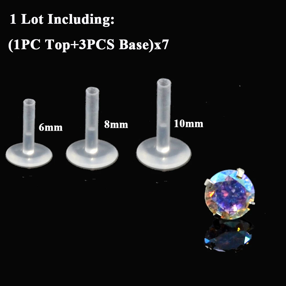 BOG-7PCS AB&Clear&Opal Zircon Bioplast PTFE Labret Lip Bar Ring Monroe Lip Stud Ear Cartiliage Tragus Helix Piercing stud Ring