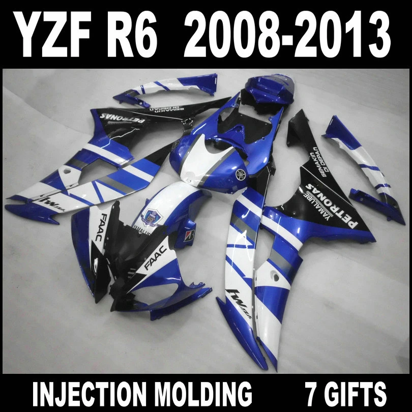 100% fit injection mold for 08 09 10 11 12 13 YAMAHA R6 fairings popular white blue black 2008 - 2013 YZF R6 fairing kit SCF74