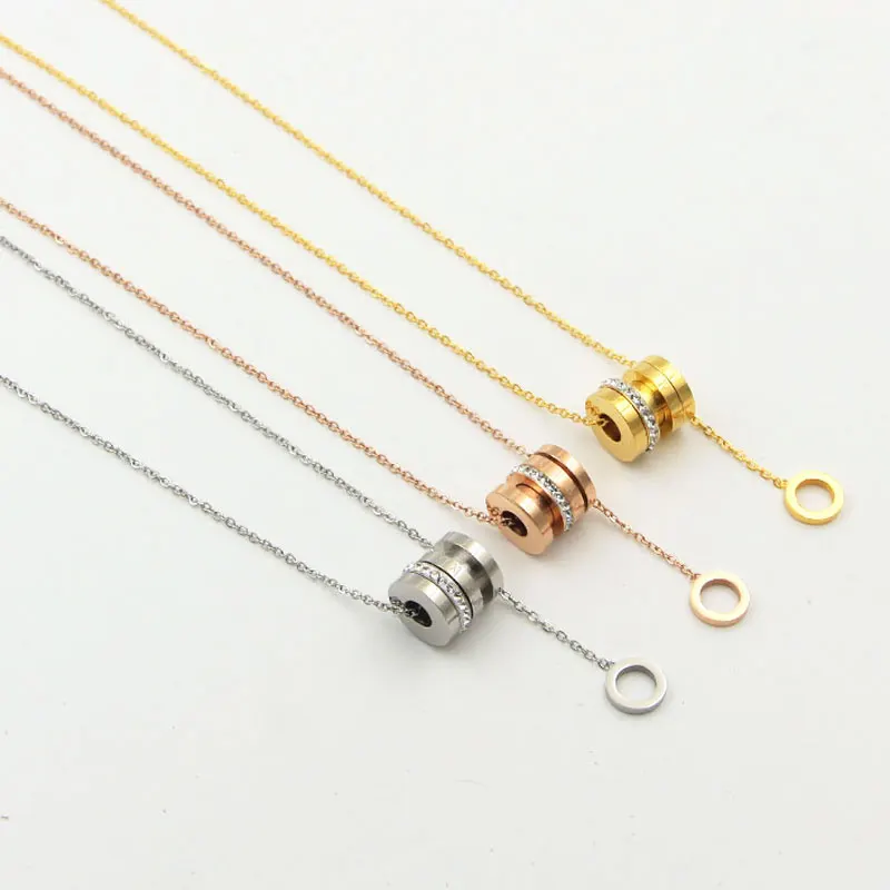 New Arrival Movable Zircon And Roman Numeral Circle Pendant Necklace Hang Small Circle Titanium Steel Necklace Gift For Woman