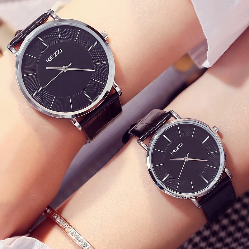 Kezzi Ultra Tipis Wanita Watch Kelas Sederhana Putih Pria Wanita Kulit Jam Tangan Fashion Kasual Tahan Air Pecinta QUARTZ Watch 1/ buah