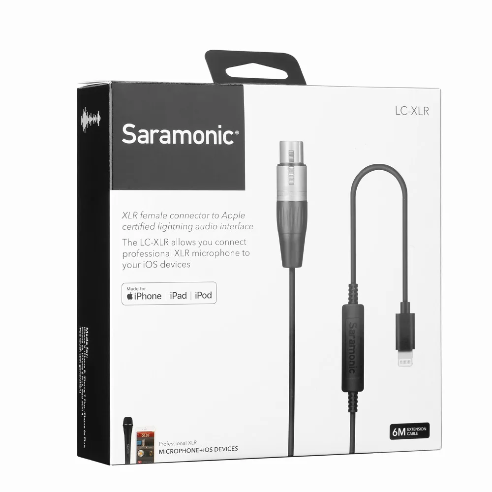 Saramonic LC-XLR 6 m Kabeladapter mit XLR-Buchseingang und Apple-zertifizierter Lightning-Audioschnittstelle für Pro XLR-Mikrofon und iPhone