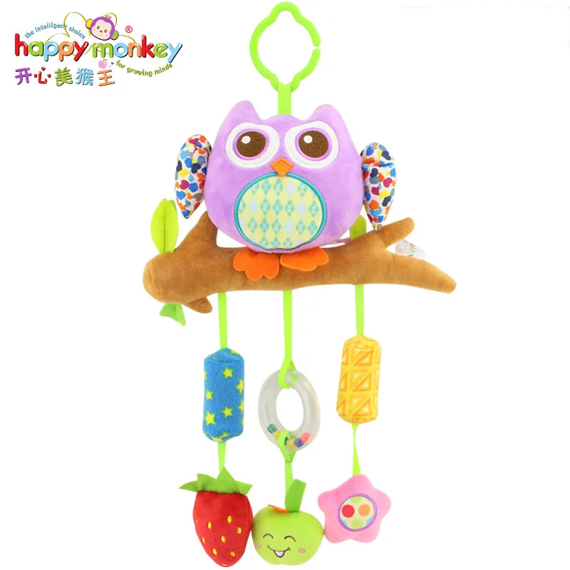 Baby Animal Wind Chimes Rattle Toys Owl Fish Music Bed Pram Crib Stroller Mobile Hanging Stuffed Doll for Infant Educational Toy