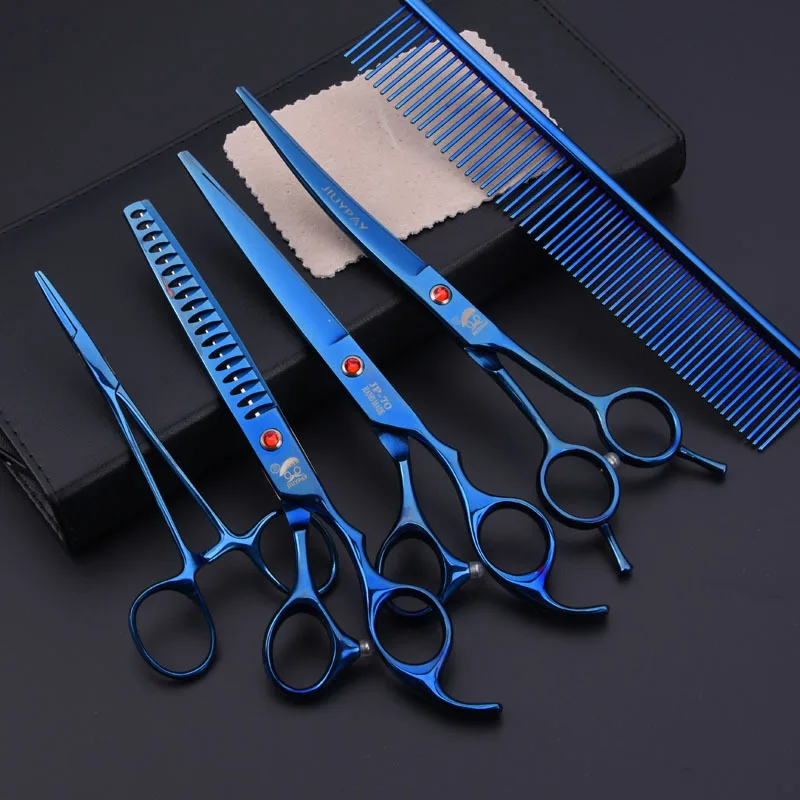 New 7 Inch Professional JP Pet Scissors Grooming Shears for Dogs Cutting Scissor&Curved Scissor&thinning Shears 6pcs/set + Comb