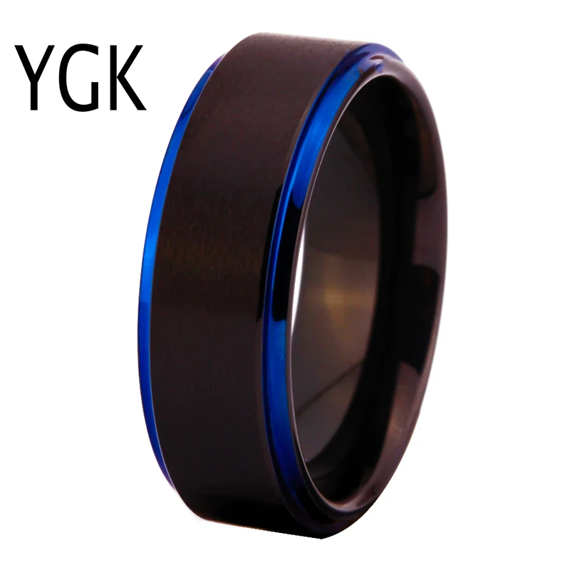 

Classic Wedding Rings for Women Men's Fashion Engagement Ring Male and Female Finger Jewelry Matte Black With Blue Tungsten Ring