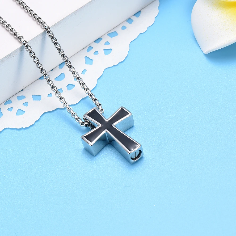 CL001 Black Enamel Cross Urn Necklace For Women&Men Stainless Steel Cremation Memorial Pendant Jewelry Hold Loved Ones Ashes