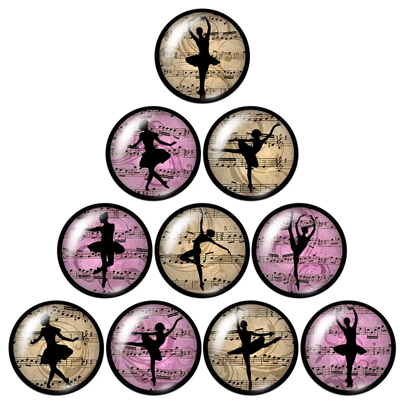 Beauty Dancing girls ballet 10pcs 12mm/16mm/18mm/25mm/30mm  Round photo glass cabochon demo flat back Making findings