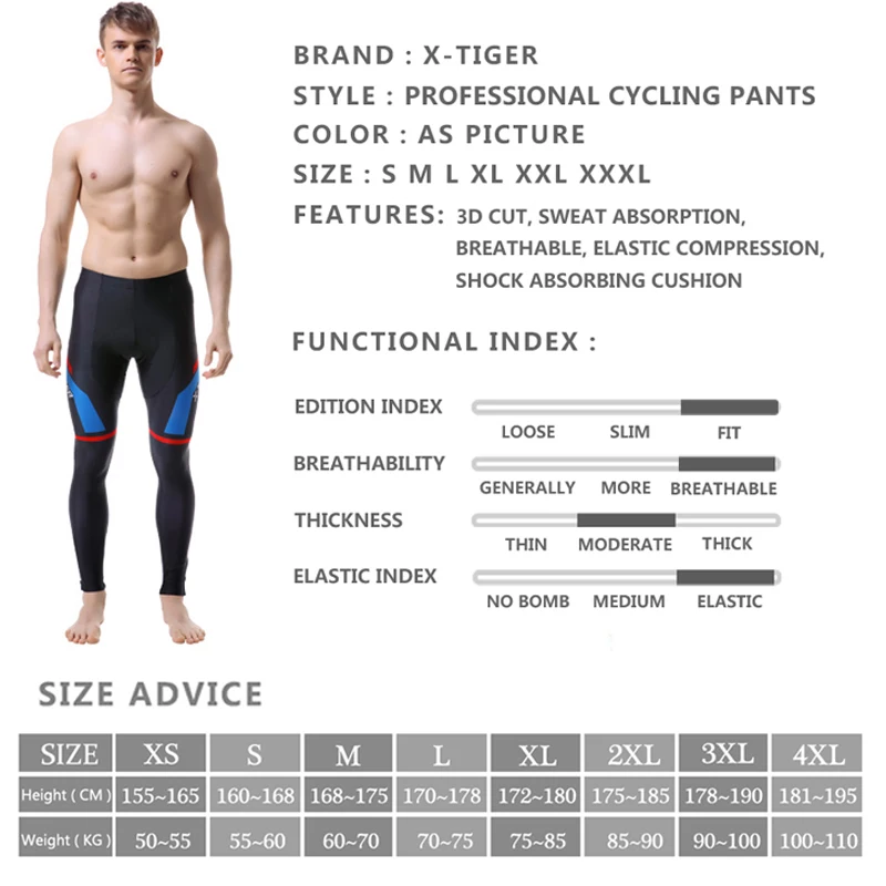 X-TIGER Winter Thermal Cycling Pants 5D Gel Padded Cycling Trousers Bicycle Pants MTB Bike Tights Pantalon Ciclismo Invierno