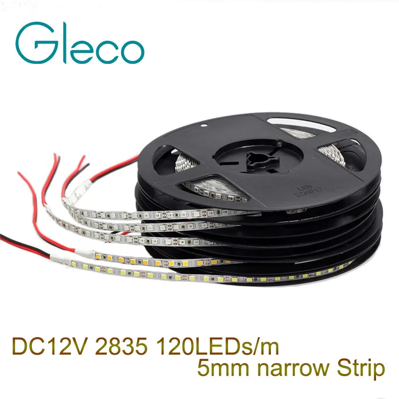 

5mm narrow width DC12V LED strip 2835 120led/m 5Meters Flexible strip Light White,Warm white,Blue,Green,Red IP20 No waterproof