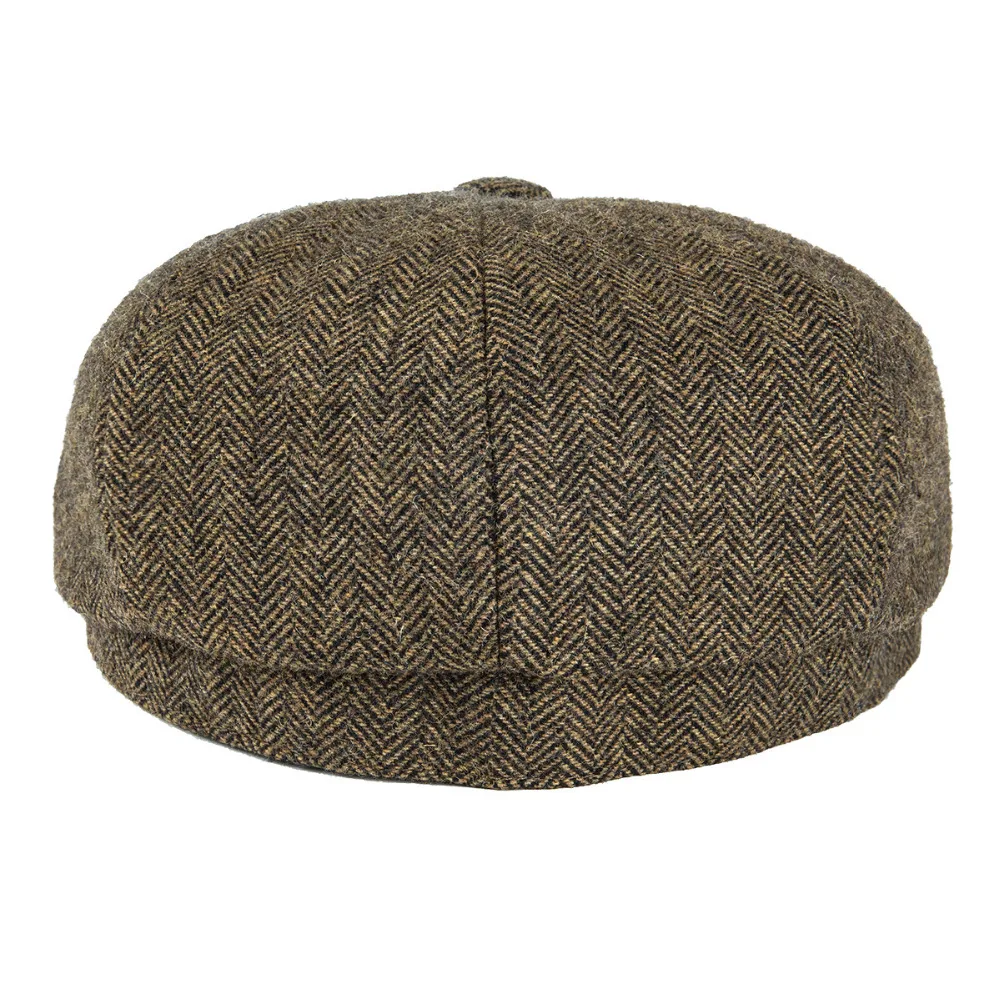 BOTVELA Wool Tweed Newsboy Cap Herringbone Men Women British Gatsby Retro Hat Driver Flat Cap for Male Vintage Herringbone Beret