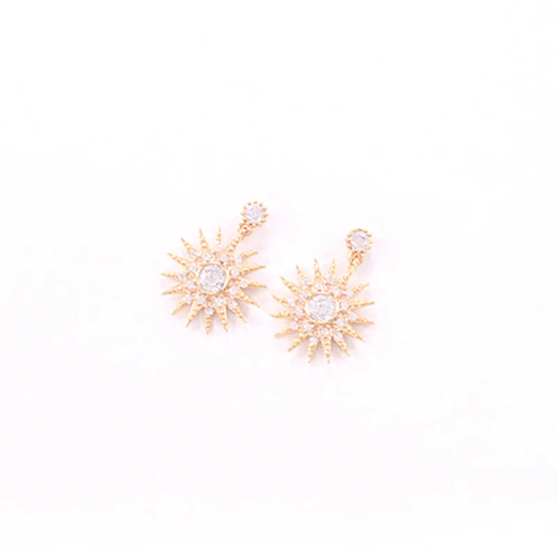 Sun Flower Center Round Crystal 2 Parts Metallic 3 Colors piercing Stud Earrings for Women Jewelry