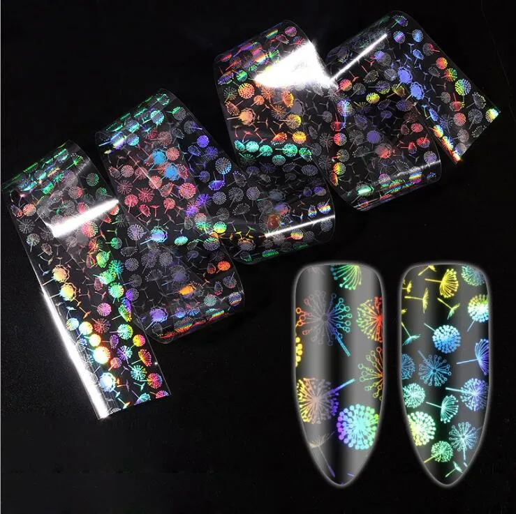 1roll Holographic Nail Foil Charm Dandelion Transfer Foil Nails Decal Sliders For Nail Art Decoration Manicure Designs