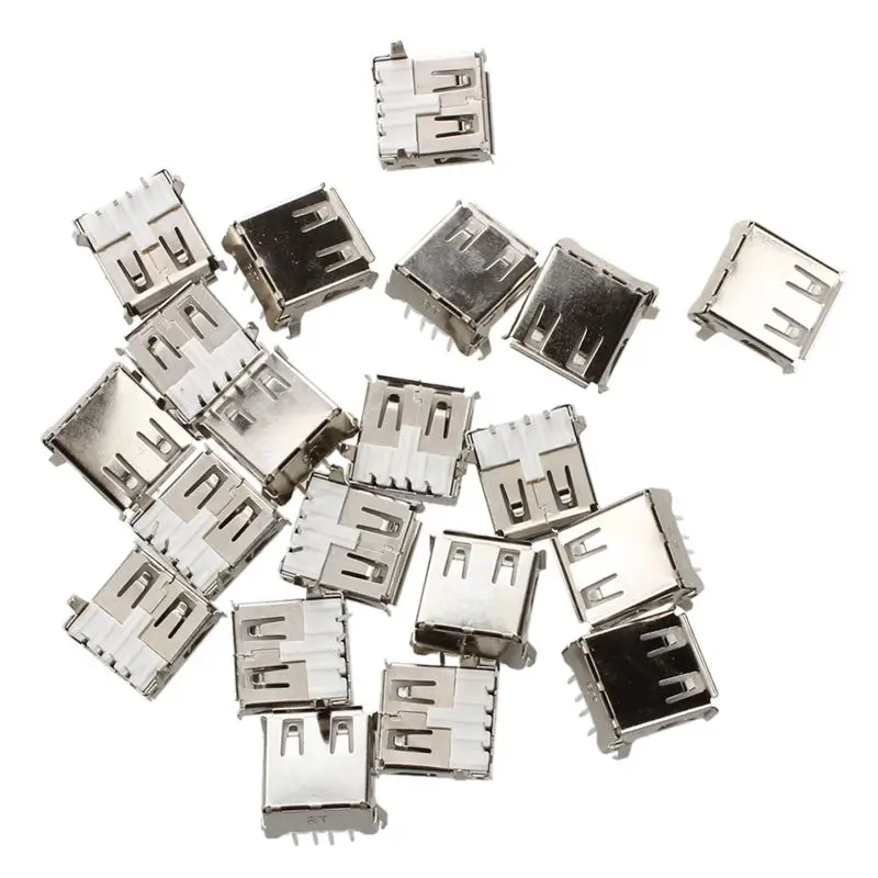 20 Pcs USB Female Type A 4-Pin DIP Right Angle Plug Jack Socket Connector USB 2.0 Type A Female Port, 4 Pin 90 Degree, soldering