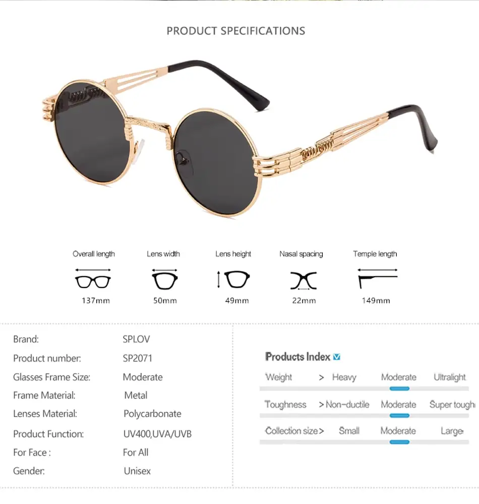 Neue Mode Retro Steampunk Runde Metall Sonnenbrille für Männer Frauen Doppel Frühling Bein Bunte Brillen Punk Gläser UV400 – Detail 2
