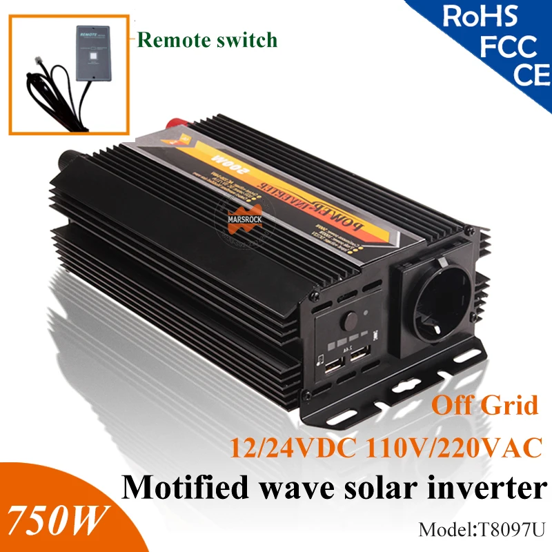 750W 12V 24V modified sine wave off grid solar inverter with 5V USB port