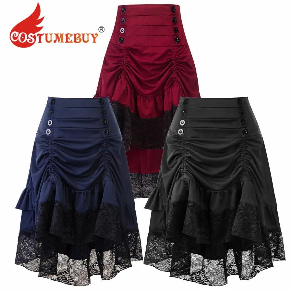 

CostumeBuy Women Steampunk Vintage Rock Party Black Lolita Gypsy Victorian Vintage Punk Goth Hipp Rock Skirt L920