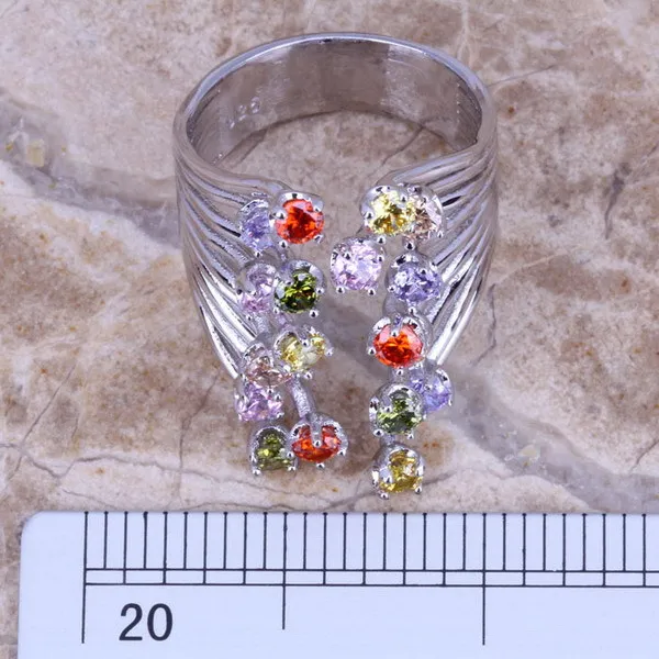 Multigem Multicolor Silver Plated Ring Size 6 / 7 / 8 / 9 10 S0224