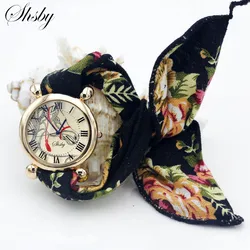 Shsby Ladies flower cloth wristwatch Women Dress Watch Fashion girl Casual Rhinestone Quartz Watch femme horse fabric clock