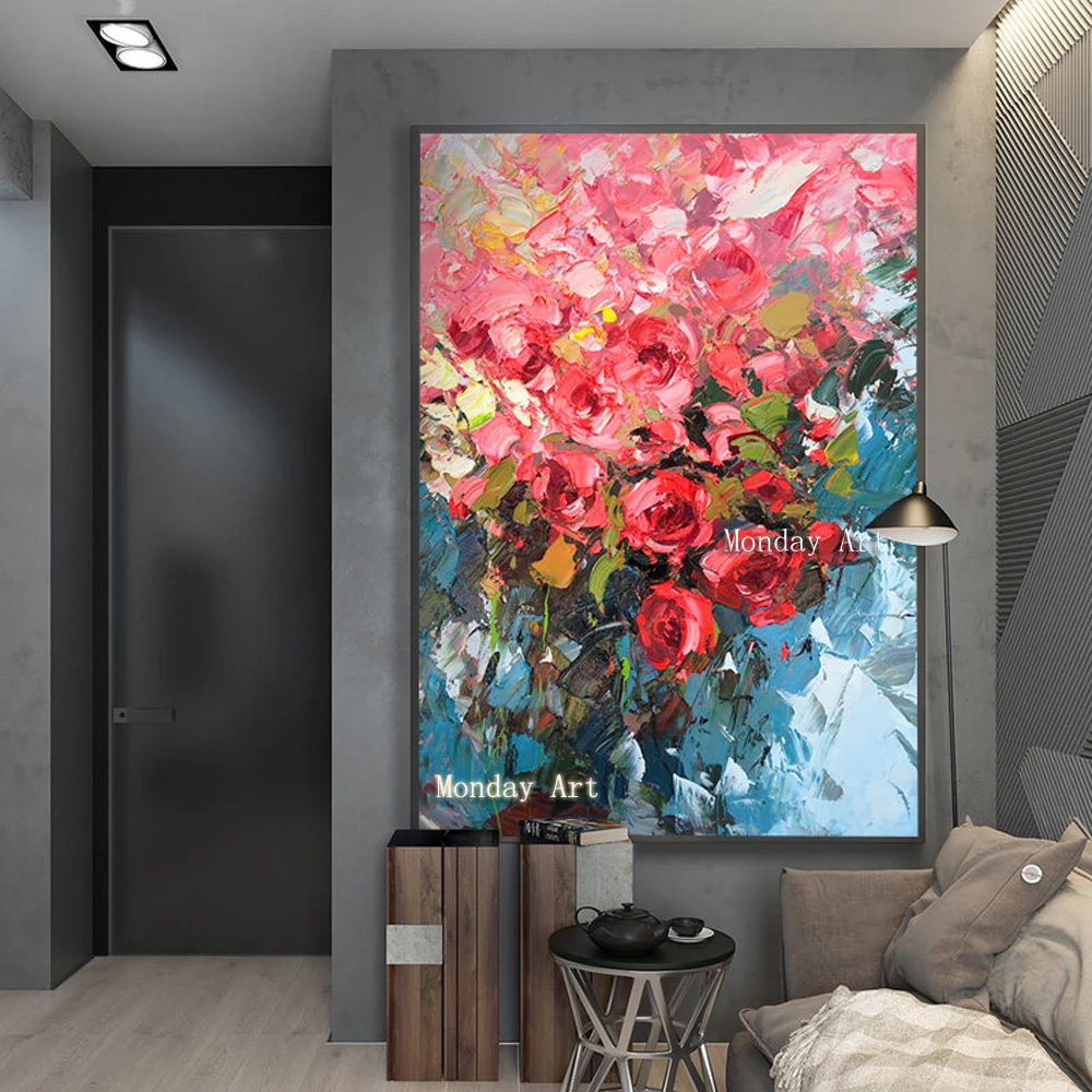 High quality professional artist Handmade Beautiful Color flower Abstract Oil Painting home Decoration Abstract Canvas Painting