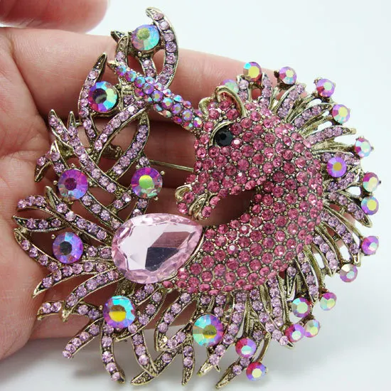 New Pretty Horse Animal  Unicorn Drop Brooch Pin Pendant Pink Rhinestone Crystal