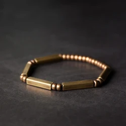Street Punk Trendy Brass Handmade Stretch Bracelet Antique Finish Rock Style Metal Unisex Male Female Accessories
